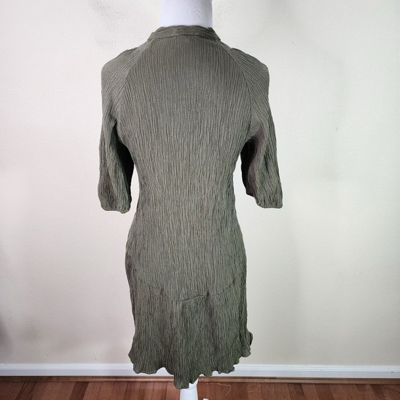 TOPSHOP Women's Dark Green Button Down Crinkle Lyocell Blend Dress Size 2 - Picture 3 of 4
